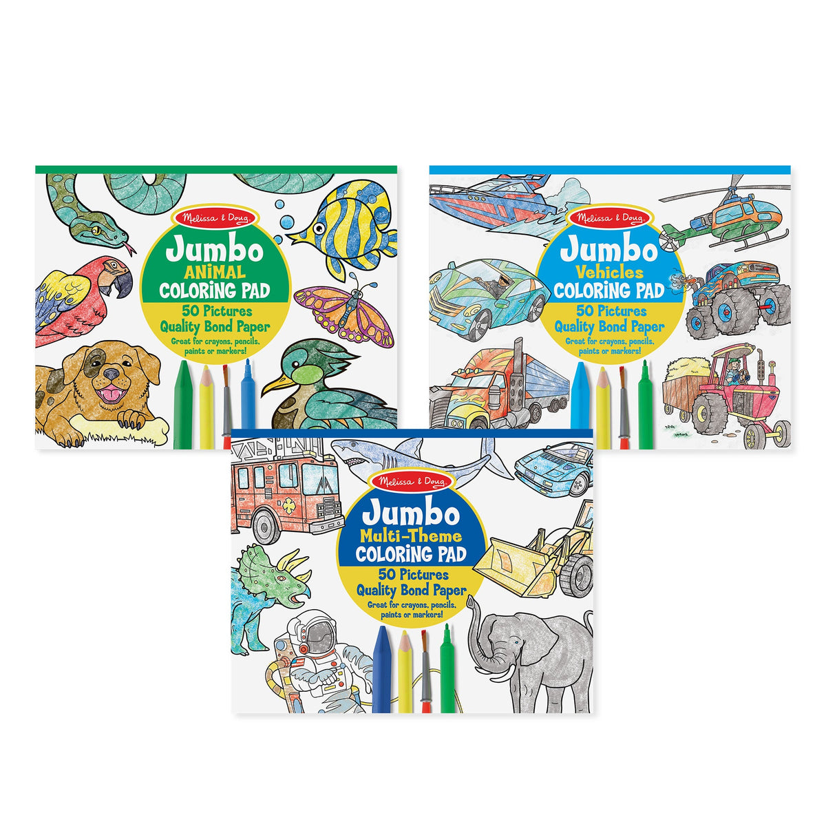 Coloring Pad 3-Pack: Animals, Vehicles, Multi-Theme L0
