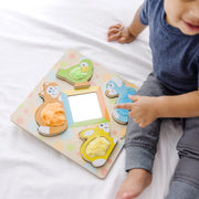 First Play Wooden Touch and Feel Puzzle Peek-a-Boo Pets With Mirror C4