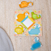 First Play Wooden Touch and Feel Puzzle Peek-a-Boo Pets With Mirror C4