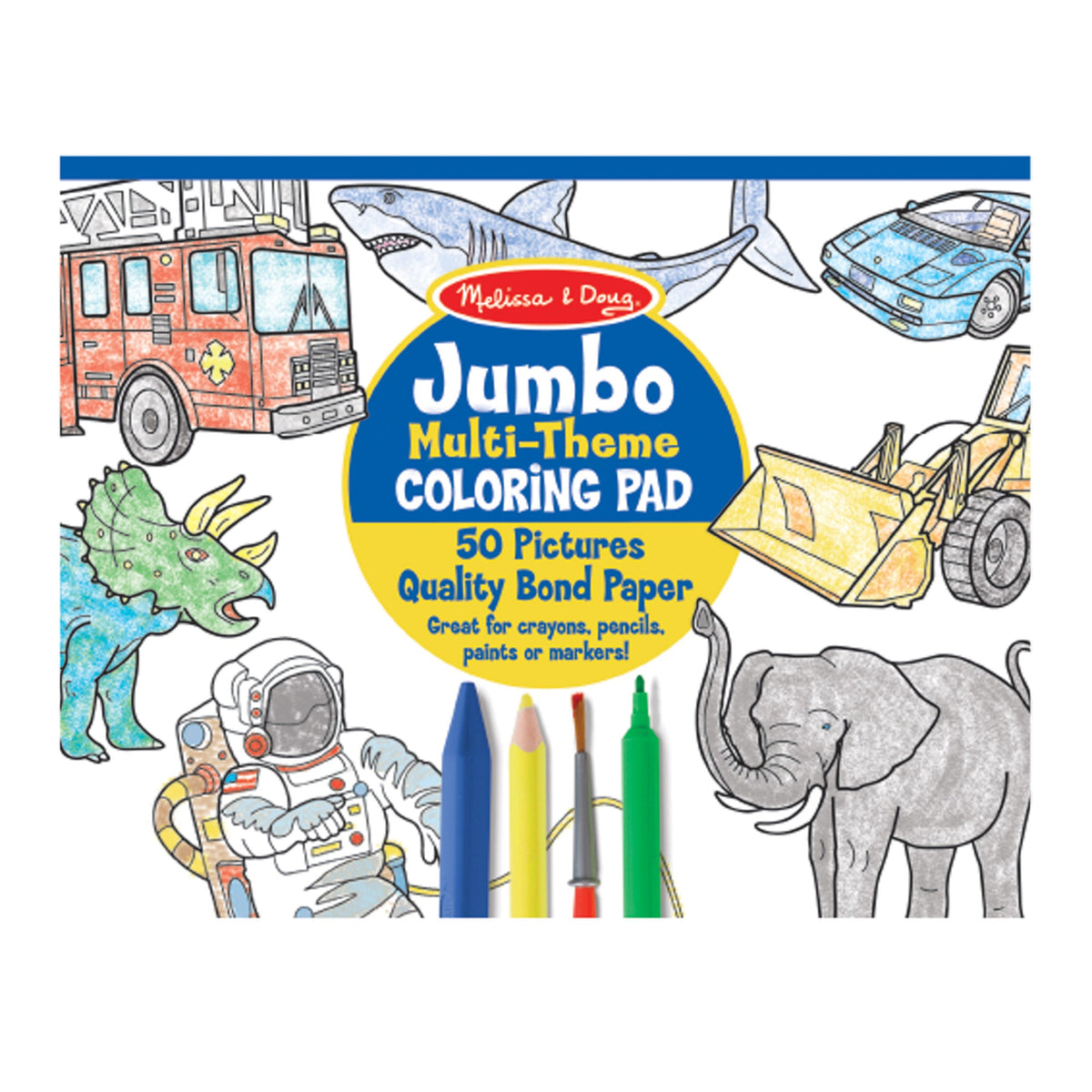 Jumbo 50-Page Kids' Coloring Pad - Space, Sharks, Sports, and More N4