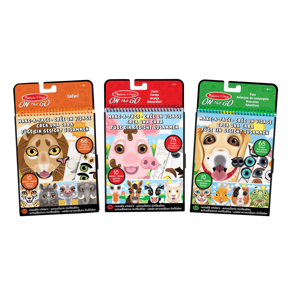 Make-A-Face Reusable Sticker Pad 3-Pack: Safari, Farm, Pets M2