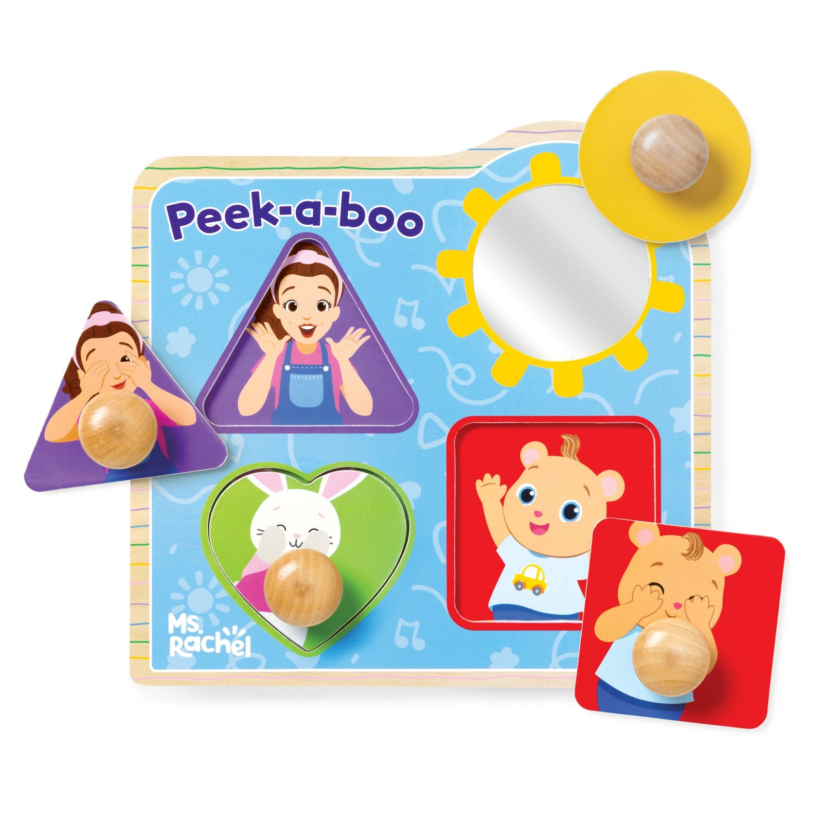 Ms. Rachel™ Wooden Peek-a-Boo Jumbo Peg Puzzle – 4 Pieces X2