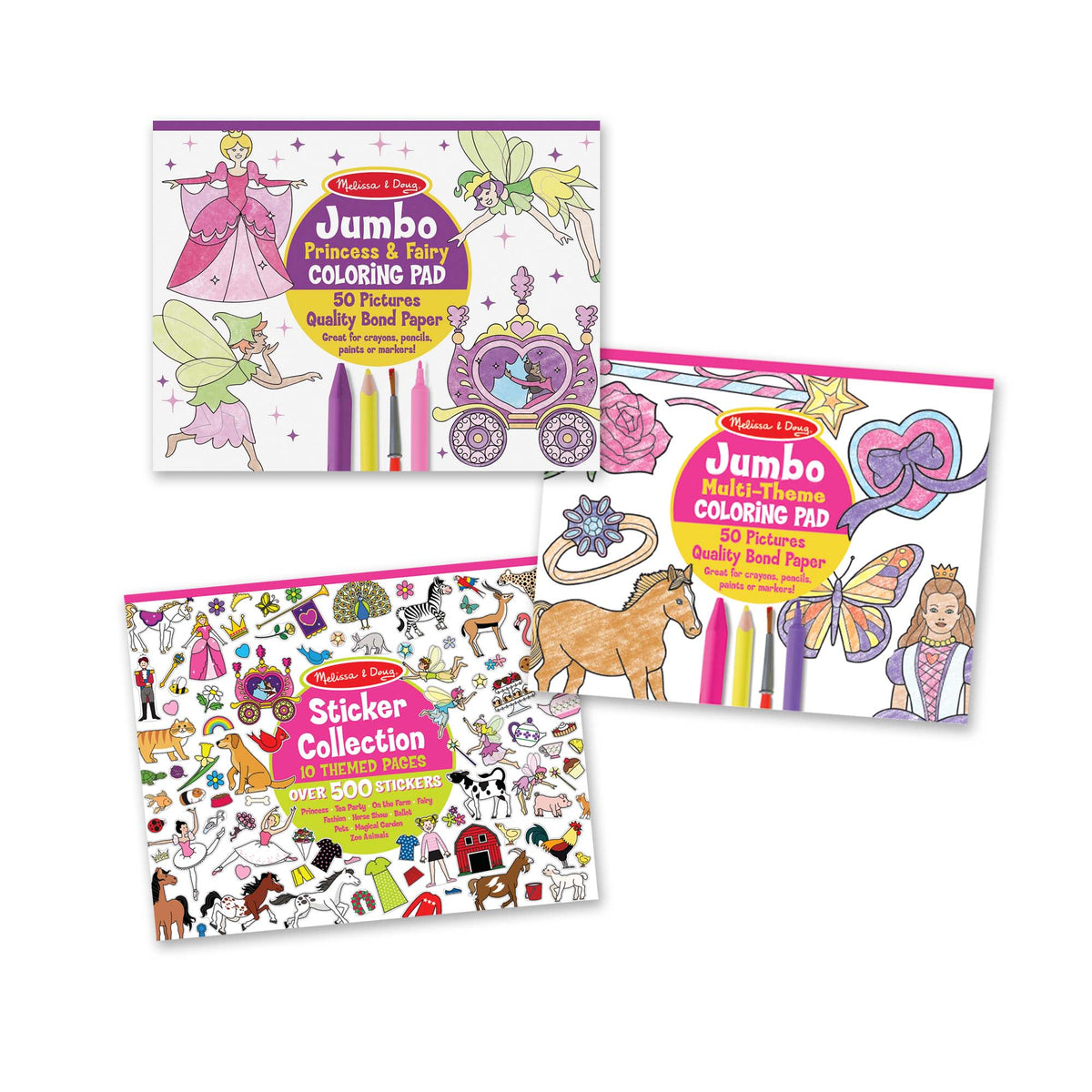 Princess, Fairy, Animals & More Coloring and Sticker Pad Bundle S1