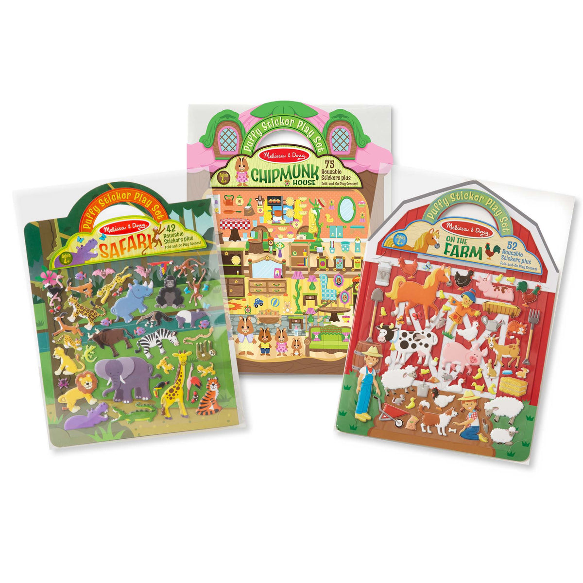 Puffy Sticker Play Set 3-Pack: On the Farm, Safari, Chipmunk House X5