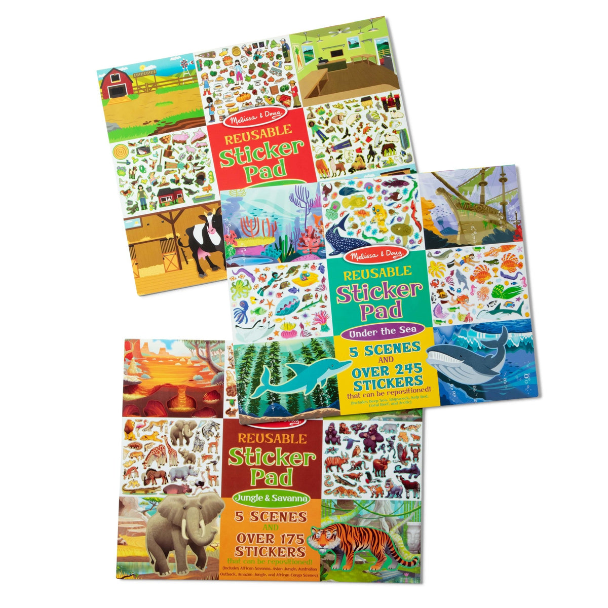 Reusable Sticker Pad 3-Pack: Jungle, Farm, Under the Sea N4
