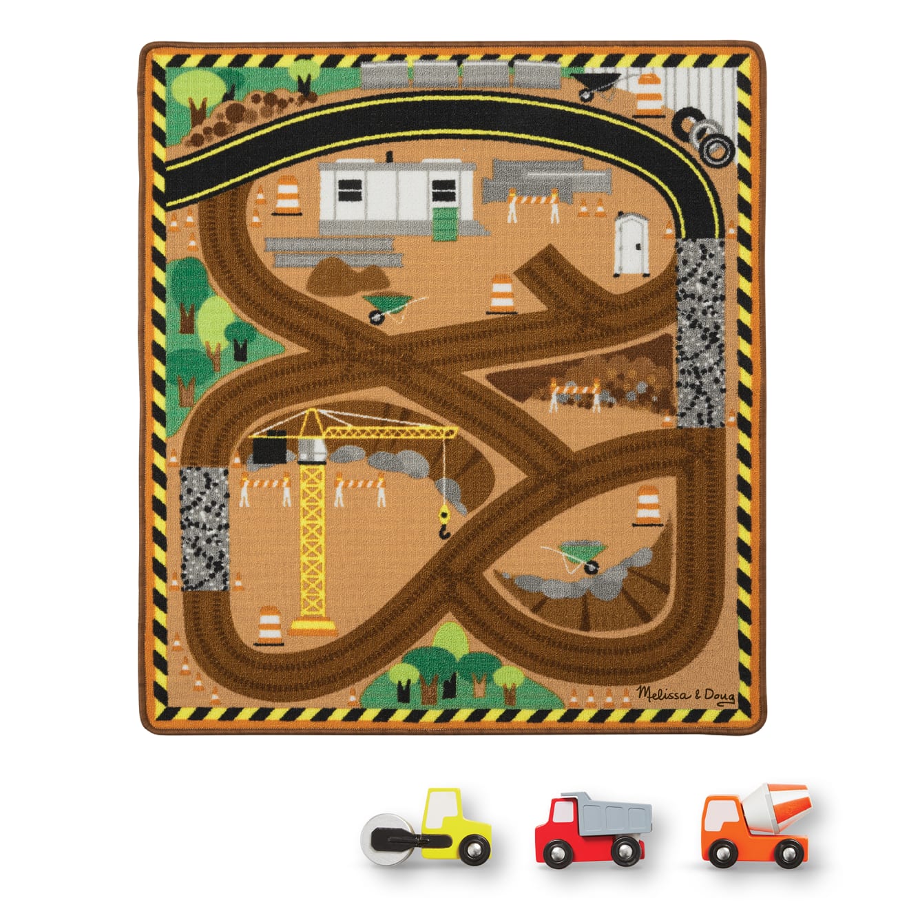 Round the Construction Zone Work Site Rug & Vehicle Set X0