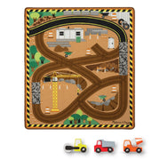 Round the Construction Zone Work Site Rug & Vehicle Set X0