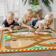 Round the Construction Zone Work Site Rug & Vehicle Set X0
