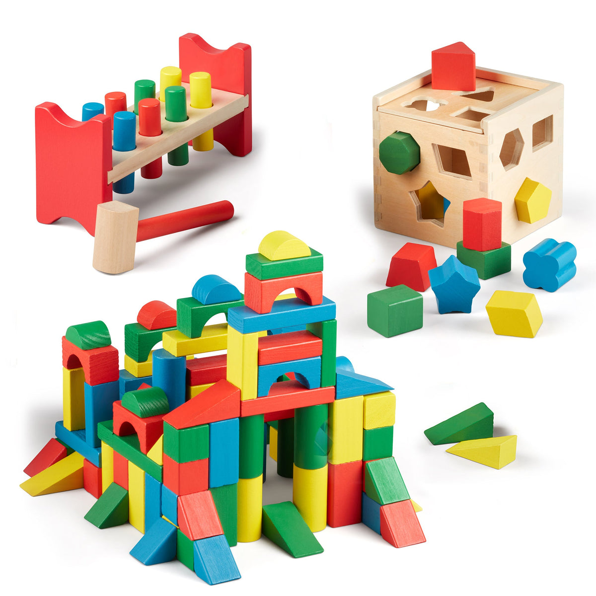 Stack, Sort & Pound Wooden Toy Collection D4