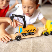 Trailer & Excavator Wooden Vehicles Play Set J1