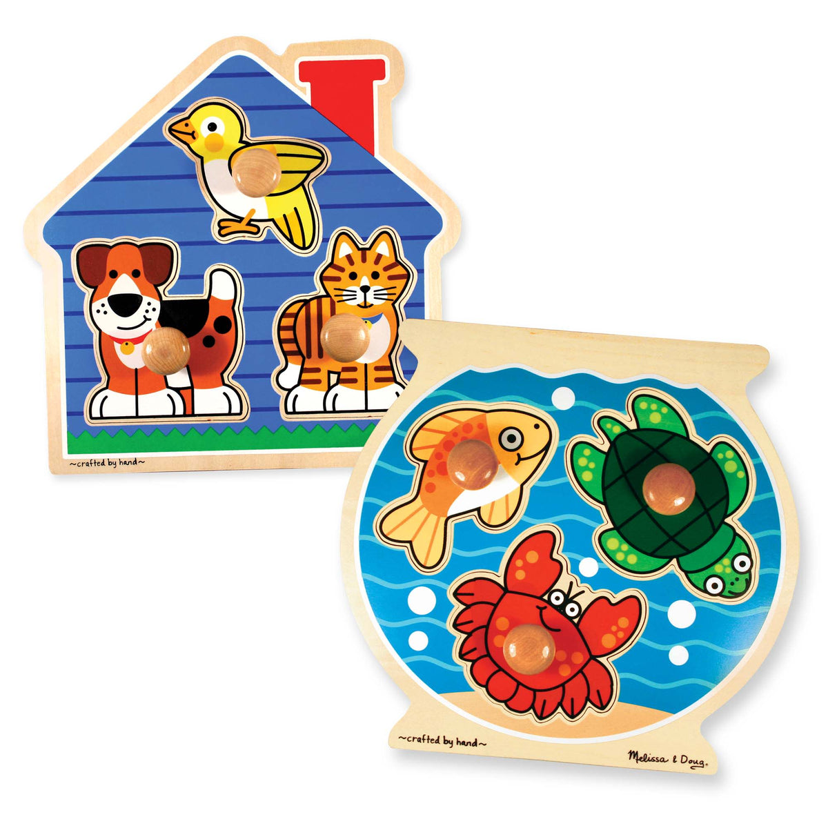 Wooden Jumbo Peg Puzzle 2-Pack: Fish Bowl, House Pets A6