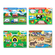 Wooden Peg Puzzle 4-Pack – Vehicles, Farm, Safari, Pets O8