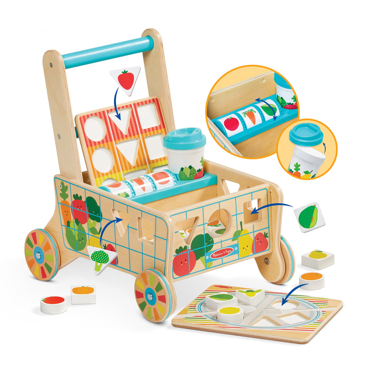 Wooden Shape Sorting Grocery Cart H4