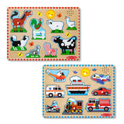 Wooden Sound Puzzle 2-Pack – Farm Animals, Vehicles L7