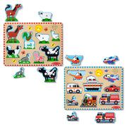 Wooden Sound Puzzle 2-Pack – Farm Animals, Vehicles L7